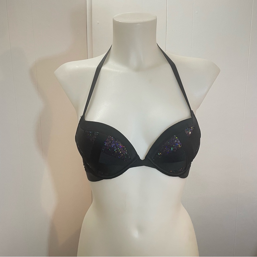 Black Sequin Victoria’s Secret Very Sexy Halter Push Up Bra
